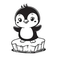 Penguin Bird Clipart - Penguin silhouette - penguin standing on an iceberg illustration in black and white vector