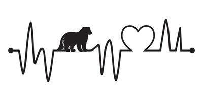 Heartbeat line with Badger silhouette, Badger and Heartbeat frequency with Heart Love illustration vector
