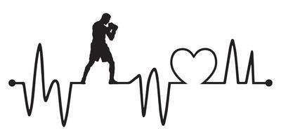 Heartbeat line with Boxing silhouette, Boxing and Heartbeat frequency with Heart Love illustration vector