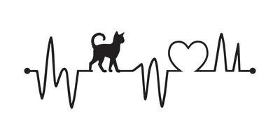 Heartbeat line with Tonkinese Cat silhouette, Cat and Heartbeat frequency with Heart Love illustration vector