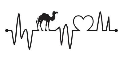 Heartbeat line with Camel silhouette, Camel and Heartbeat frequency with Heart Love illustration vector