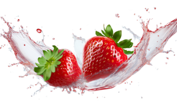 Fresh strawberries splashing in water, showcasing vibrant red color and juicy texture. Perfect for healthy eating and summer refreshment concepts. png