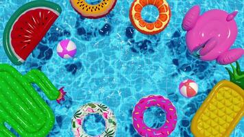 Loop Inflatable circles ball mattress floating in the pool in summer top view video