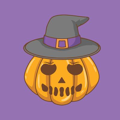 illustration art halloween pumpkin with witch hat character design
