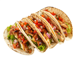 Grilled chicken tacos with tomato sauce onions and salad on transparent background png