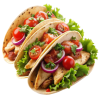 Grilled chicken tacos with tomato sauce onions and salad on transparent background png