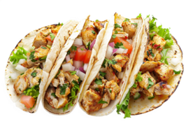 Grilled chicken tacos with tomato sauce onions and salad on transparent background png