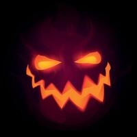Halloween illustration with evil pumpkin face and scary illuminated smile vector
