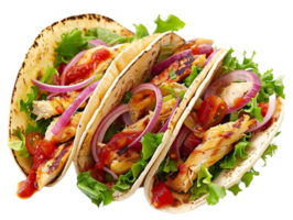 Grilled chicken tacos with tomato sauce onions and salad on transparent background png