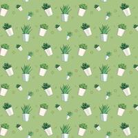 texture with decorative pattern of potted plants on green background vector
