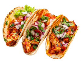 Grilled chicken tacos with tomato sauce onions and salad on transparent background png
