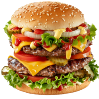 Hamburger with Cheese and Lettuce Isolated on Transparent Background png