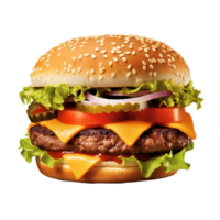 Hamburger with Cheese and Lettuce Isolated on Transparent Background png