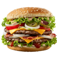 Hamburger with Cheese and Lettuce Isolated on Transparent Background png