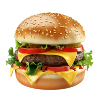 Hamburger with Cheese and Lettuce Isolated on Transparent Background png