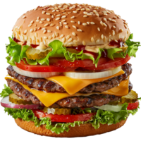 Hamburger with Cheese and Lettuce Isolated on Transparent Background png