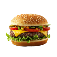 Hamburger with Cheese and Lettuce Isolated on Transparent Background png