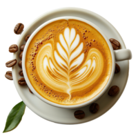 Cappuccino Coffee Cup with Latte Art Isolated on Transparent Background png