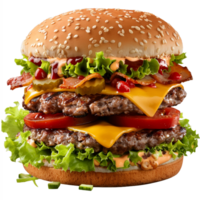 Hamburger with Cheese and Lettuce Isolated on Transparent Background png