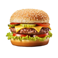 Hamburger with Cheese and Lettuce Isolated on Transparent Background png