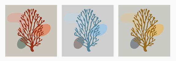 Minimalist wall art, inspired by the captivating beauty of coral reefs. Perfect for adding a touch of nature to any space, artwork serves as an ideal visual for flyers, posters abstract backgrounds. vector