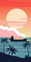 Sunset beach landscape vertical background vector