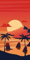 Sunset beach landscape vertical background vector