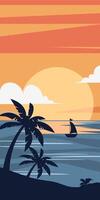 Sunset beach landscape vertical background vector