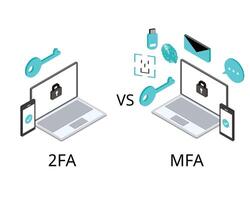 Two factor authentication or 2FA compare with multi factor authentication of MFA in isometric vector