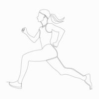 Continuous one drawn line silhouette running athlete girl, line art. vector