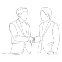 Continuous one line drawing two business men shaking hands, Business growth concept. vector