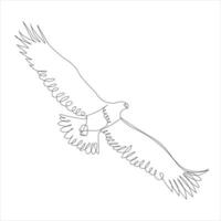 An eagle soars in the sky with its wings spread wide. A large bird of prey flies in the air. one continuous line. vector