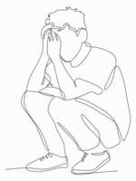 Continuous one line art of Man with Hands on His Head. vector