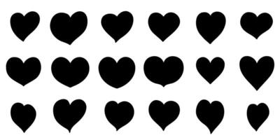 Set of black different heart shape isolated on transparent background. Design element for wedding, Valentine day card, like symbol, health care. illustration vector