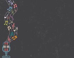 Vintage Microphone with Music Notes in Retro Background. Music Retro Background. vector