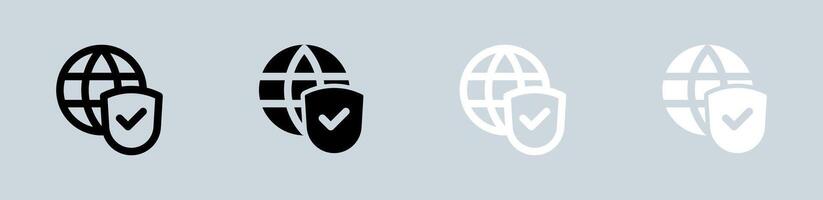 Secure connection icon set in black and white. Network signs illustration. vector
