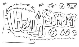 Hand drawn lettering of Hello Summer with doodle style. vector