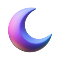 Gradient crescent moon 3d shape isolated on the transparent background png