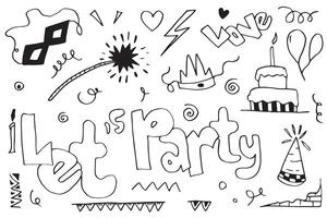 Hand drawn, doodle party set isolated on white background.Sketch icons for invitation, flyer, poster. vector