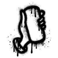 Graffiti of a hand holding a mobile phone with black spray paint. vector