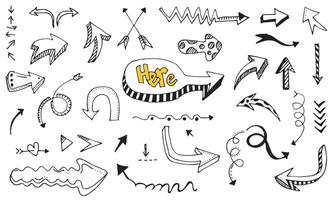 doodle design elements. hand drawn arrows isolated on white background. vector
