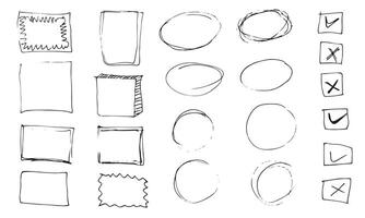 Doodle lines and curves.Hand drawn check and arrows signs. Set of simple doodle lines, curves, frames and spots. Collection of pencil effects. Doodle border. Simple doodle set. vector