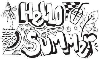 Hand drawn lettering of Hello Summer with doodle style. vector