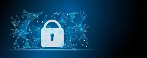 Security system service. padlock and connecting line and triangle cyber security, technology abstract background vector