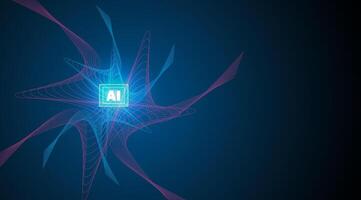 AI neural network. A vibrant blue and purple abstract representation of an AI neural network, AI glowing at its core. vector