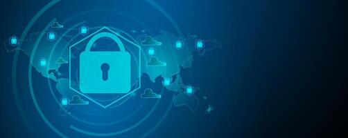 Global network security concept. Padlock, data and information privacy. Blue digital technology background vector