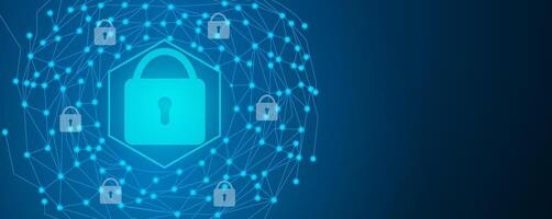 Cyber security background. Pad lock digital technology connecting abstract circuit board. Blue tech illustration vector