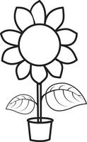 Coloring Flower Outline. Simple Sunflower Flat Line Icon vector