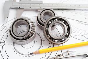 Engineering and precision tools with metal ball bering, mechanical industrial. photo