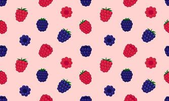 Seamless pattern with raspberry and blackberry. Fresh summer juicy berry background. Flat illustration vector